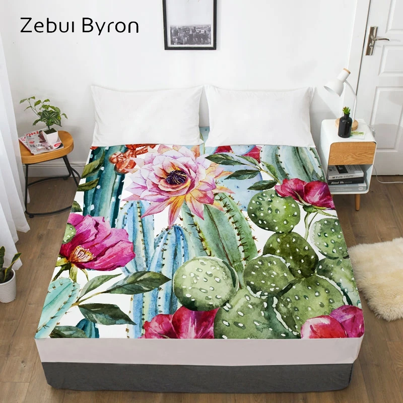 

3D HD Digital Print Custom Bed Sheet With Elastic,Fitted Sheet Twin/Full/Queen/King,Nordic Flower cactus Mattress Cover 160x200