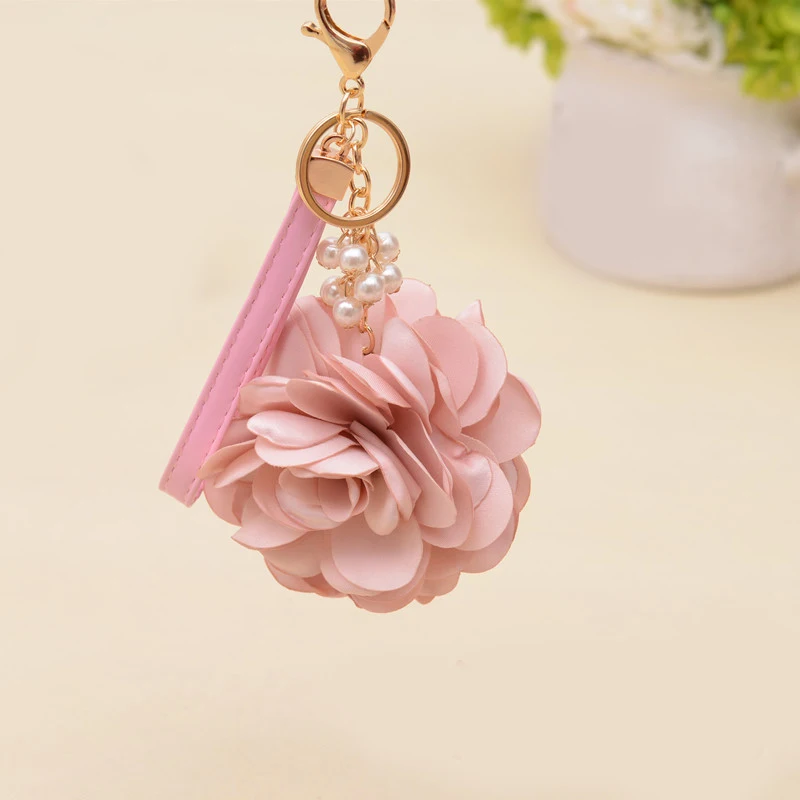 

Big Rose Pendant Keychain With Pearl Gold Chain Fashion Bag Car Eternal Flower Accessories Women Girls Key Rings Key Holder Gift