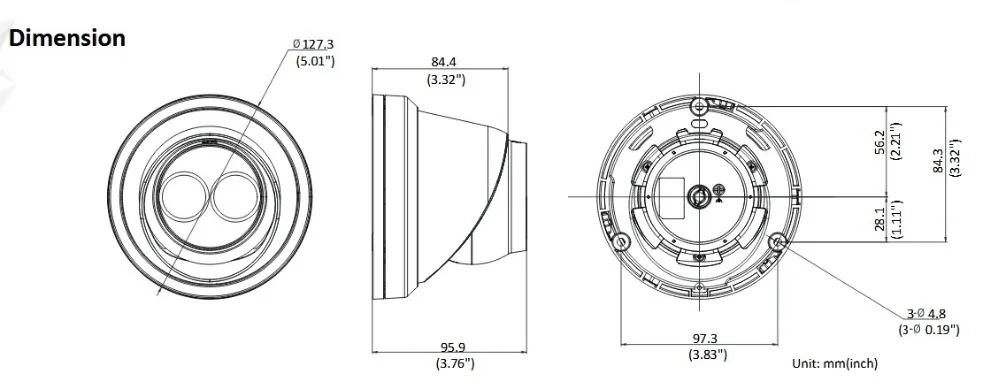 DS-2CD2385FWD-I 8MP IP Camera 4K  IR 30m SD Card Slot Fixed Turret Network Camera 尺寸