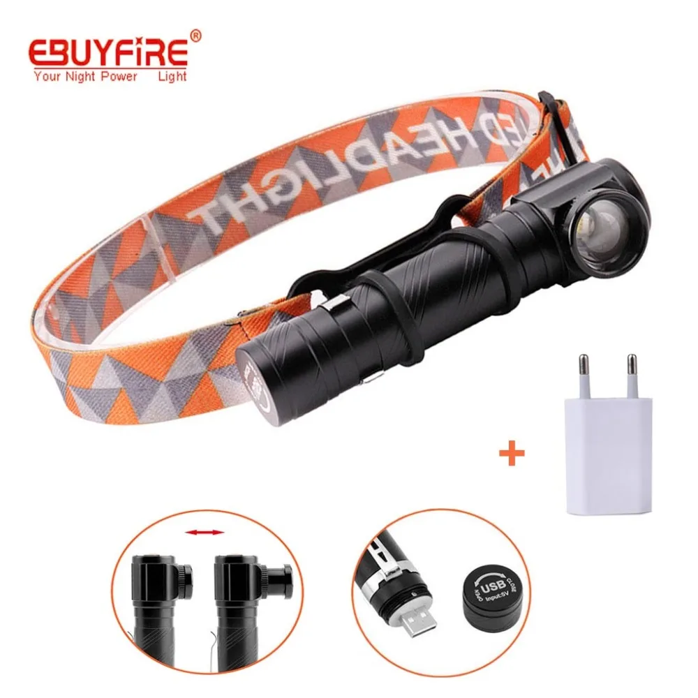 

T6 LED Headlamp 1000LM Super bright Head Flashlight Torch USB Rechargeable Zoomable Head Light Forehead Lamp Head Fishing light