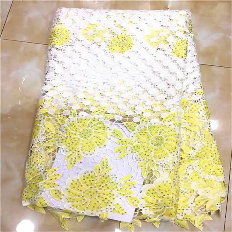 

Stylish French Milk Silk Net Lace Fabric 2019 High Quality African Guipure Lace Fabric With Stones For Nigerian Wedding MYA11-1