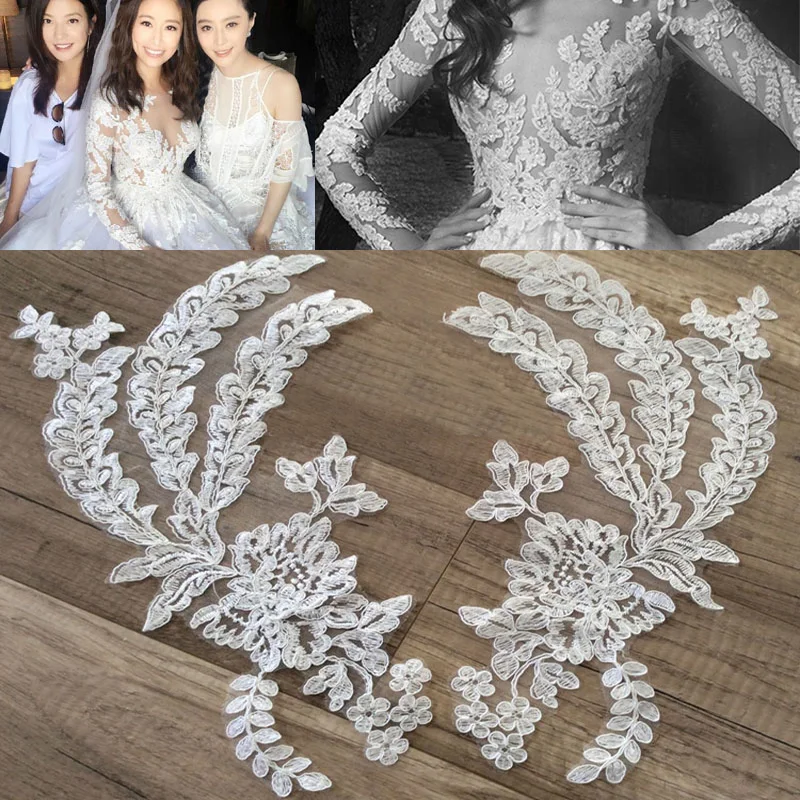 

2Pairs Off white 32X 8cm Delicate Wedding Veil Head Ornaments Lace Applique Lace Trim Dress DIY Lace Accessories