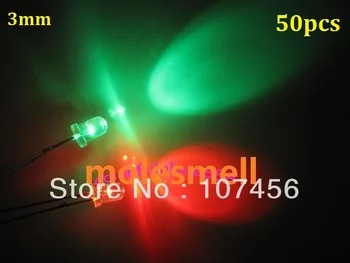 

50pcs 3mm flashing red/green flash led LED 3mm blinking red/green led 3mm round water clear Bi-Color Flash red/green led lamp