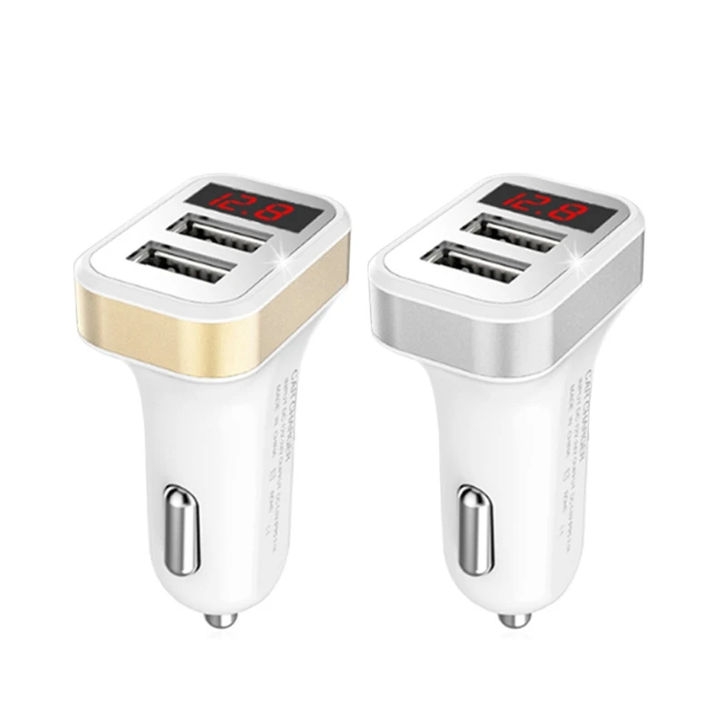 

OOTDTY New Car Charger Digital LED Display 2.1A Dual USB Port for iPhone iPad Samsung Xiaomi LG Huawei Phone Charging Adapter