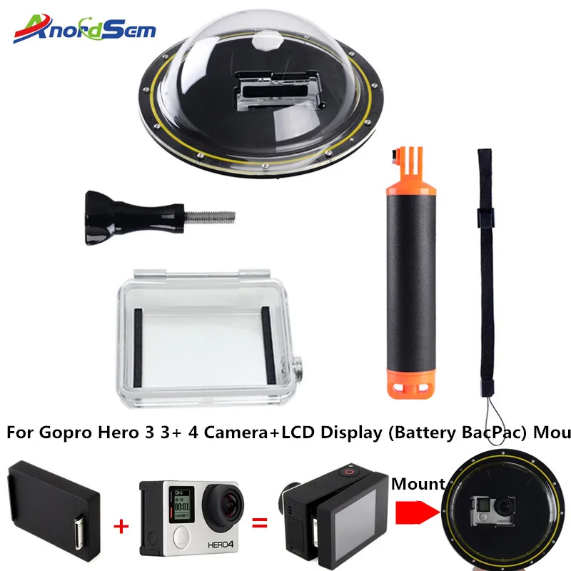 

Anordsem New Design Waterproof Housing Dome Mount for Gopro Hero3 3+ 4 (Camera+LCD Display&Extend Battery BacPac)
