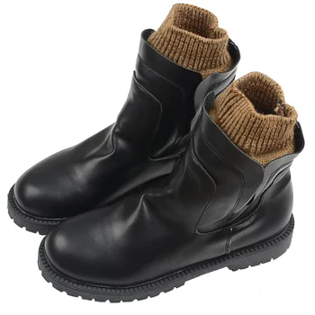 

Nice Literary Retro Women Boots British Style Autumn New Bare Boots Knitting Wool Mouth Short Boots Flat Wild Martin Boots