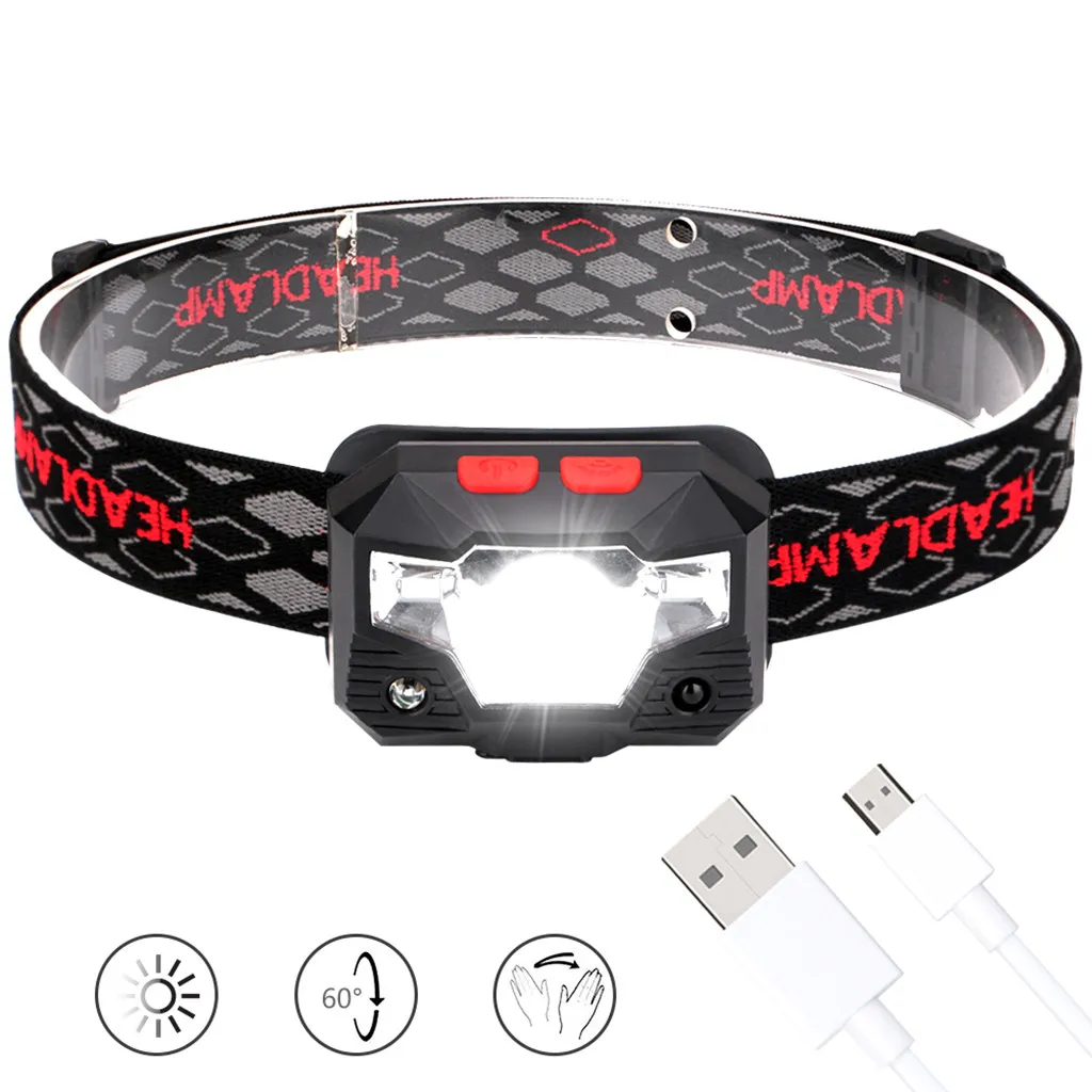 

Induction USB Rechargeable LED lamp Headlight Head front Light 5 Modes Lamp Flashlig lamp led flashlight head IPX4