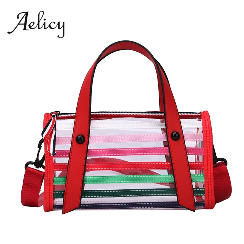 

Aelicy 2019 New Handbags Strap Women Fashion Striped Transparent Messenger Bags Ladies Waterproof Zipper Shoulder Tote Bags