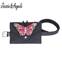 Jiessie&Angela Women Small Belt Leather Bags Waist Belt Bag With Big Butterfly Fashion Hand Free Bags Female Pouch Bag