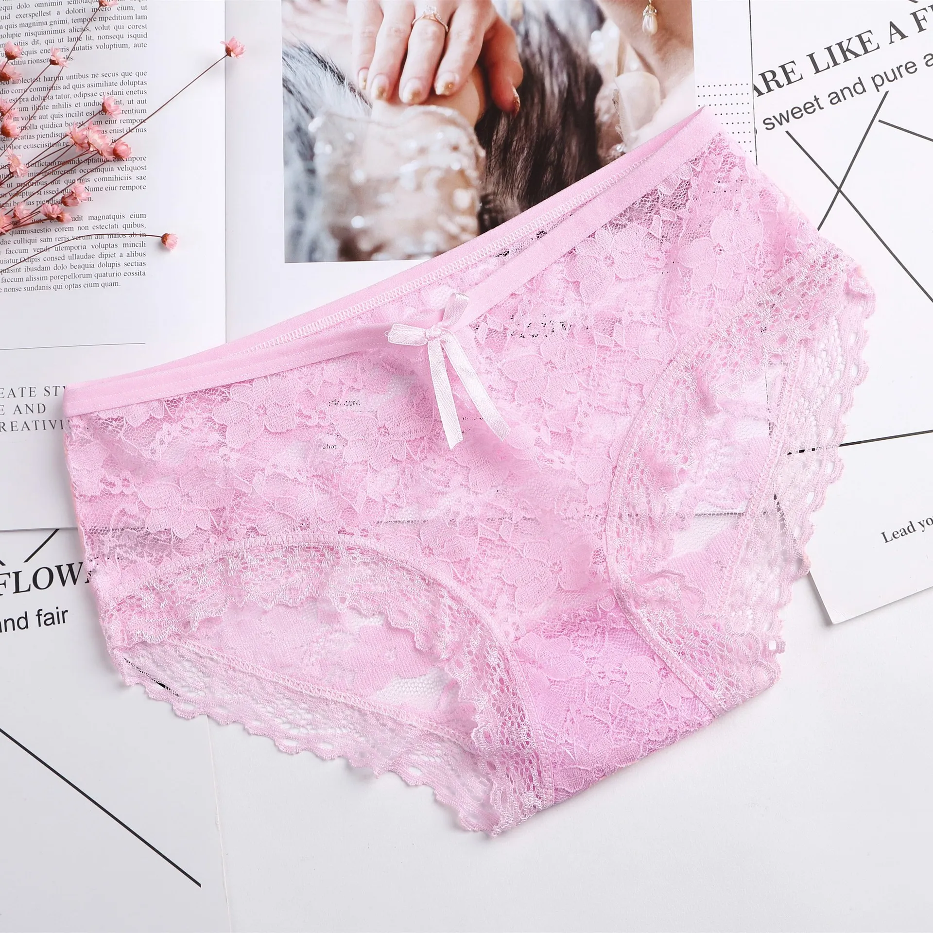 Briefs for Women Lace Cotton Sexy Lingerie Panties Girls Underwear Solid Color Bow Tie Underpants Ladies Panty Calcinha