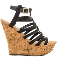 Black/Brown Faux Leather Women Sandal Wedges Open Toe Gladiator Sandal For Women High Heels Summer Style OL Shoes Custom US14