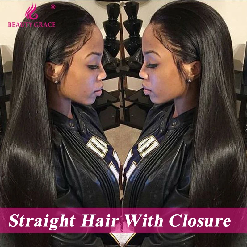 Brazilian Straight Hair With Closure 3 Bundles Straight Brazilian Virgin Hair With Closure Lace Frontal Closure With Bundles