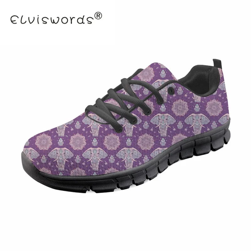 

Zen Elephant Printed Lace Up Sneakers Girls Summer Fashion Flat Shoes for Women's Casual Breathable Mesh Lady FlatsELVISWORDS