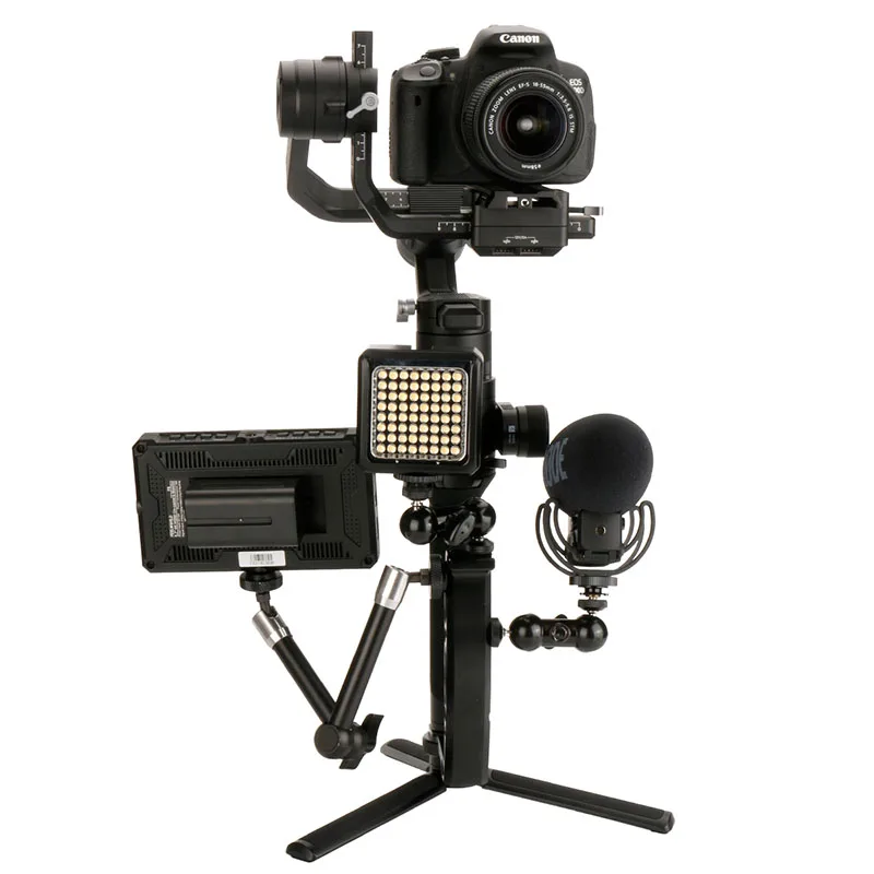 LED Light etc Compatible with DJI Ronin-S Zhiyun Weebill LAB Moza Air Mini Dual Grip Microphones DH03 Handheld Gimbal Grip with Cold Shoe for Mounting Monitors Crane 2 Plus Ronin SC 2 