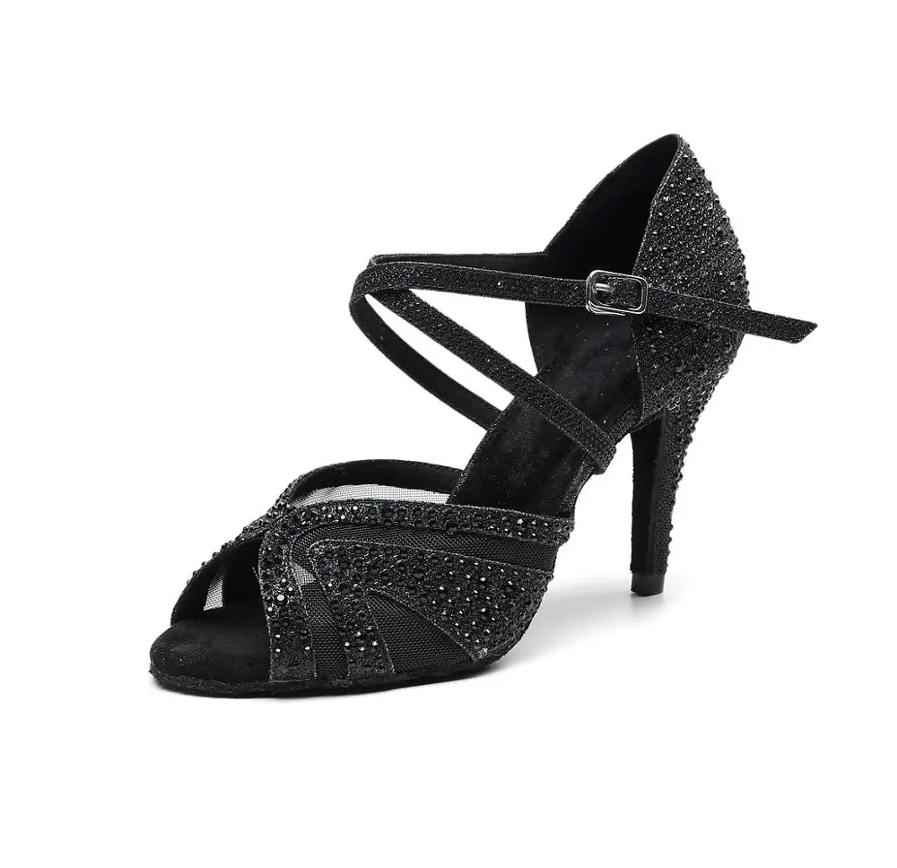 

Salsa Jazz Ballroom Latin Dance Shoes For Dancing Women Standard Cow Outsole White Rhinestone Feminino Summer Sandals