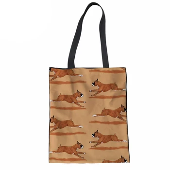 

Women Canvas Shopping Bags Casual Tote Ecofriendly Shoulder Versatile Sack Summer Beach Boxer Dog DIY Painting Handbag