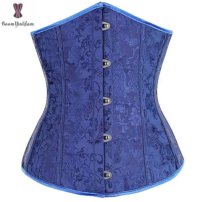 Jacquard Floral brocade Corset Under Bust Blue Corsets Elastic Boned