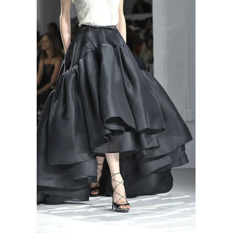 

2018 Puffy High Low Long Skirts Tiered Ruffle Casual High Waist Custom Made Graceful Prom Skirts New Style