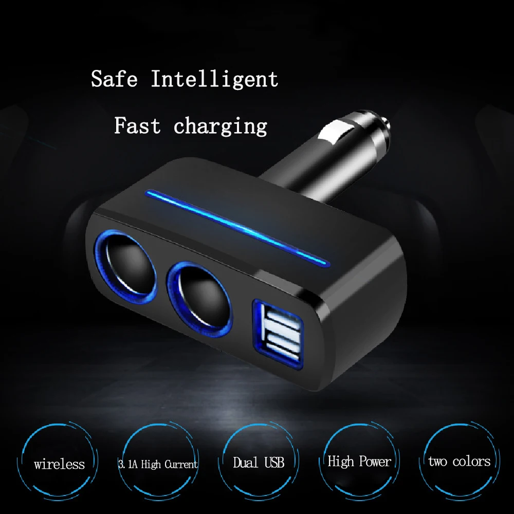 3.1 A Dual USB Car Charger Cigarette Lighter Socket 1/2 Vehicle Cup Holder USB Car-Charger Car Splitter Power Adapter 1918