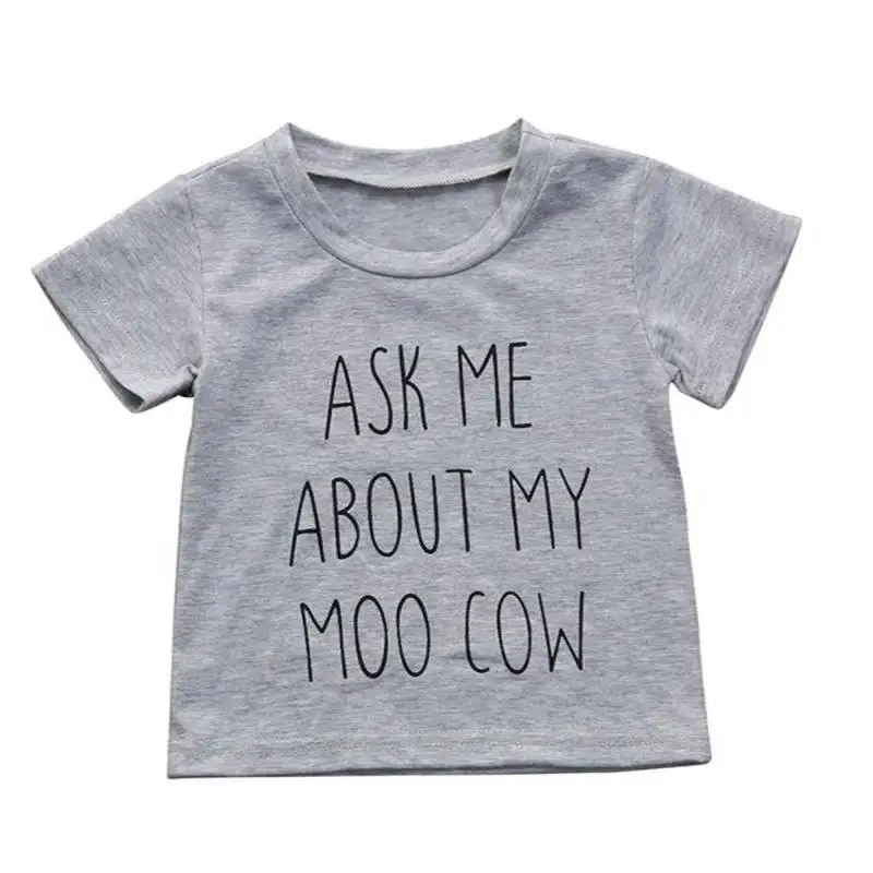 TELOTUNY/одежда для малышей, хлопковая одежда для маленьких мальчиков с буквенным принтом коровы, модная одежда с короткими рукавами, футболка с круглым вырезом, блузка Feb17