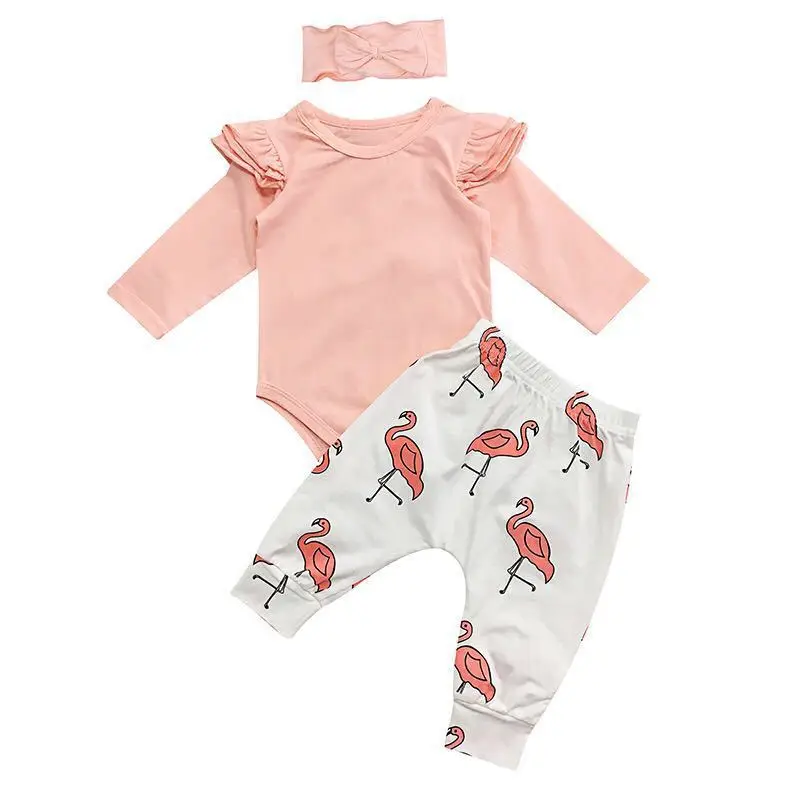 

Children's Clothing Babies Newborn Girl Boy Clothes Set Infant Baby Clothing Kids' things Hair band + Pink Tops + Flamingo Pants