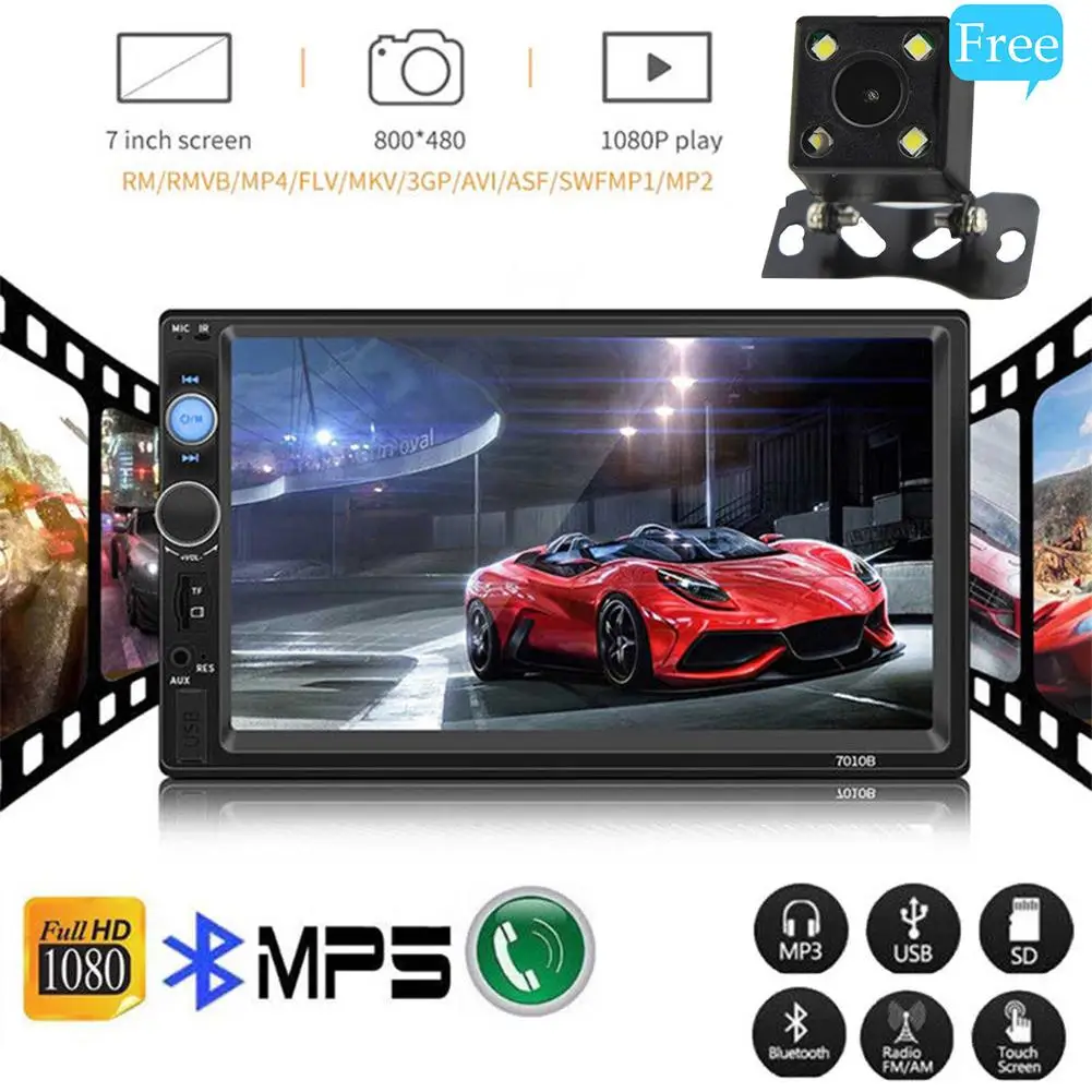 

7 Inches 2 Din Car MP5 Bluetooth Touch Screen TF Card USB Car Stereo Radio FM AM Car Reversing Monitor For Double DIN 7" HD MP5