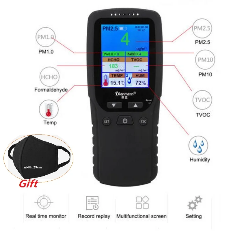Газовый анализатор формальдегида HCHO PM1.0 PM2.5 PM10 TVOC Измеритель температуры и
