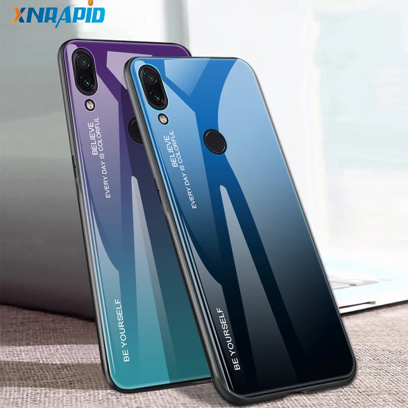 

For Huawei Y9 2019 Case Gradient Tempered Glass Hard Case Soft TPU Silicone Frame Cover for Huawei Y9 2019 Shockproof