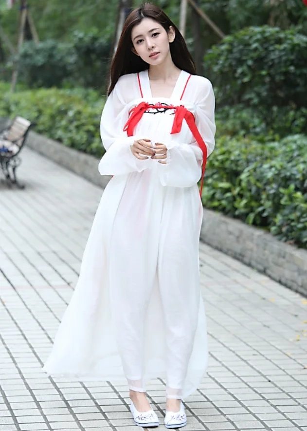 Белый китайский традиционный ханьфу костюм для женщин принцесса танцевальная одежда для девочек леди династии Тан наряд Древняя китайская одежда