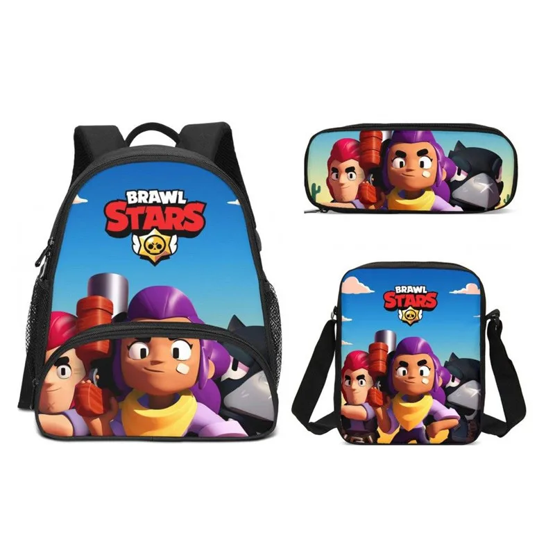 

3Pcs/Set Portfolio School Bag For Boys Girls Anime Cartoon Brawl Stars Letter 3D Printing Small Backpack Bookbag Casual Daypacks
