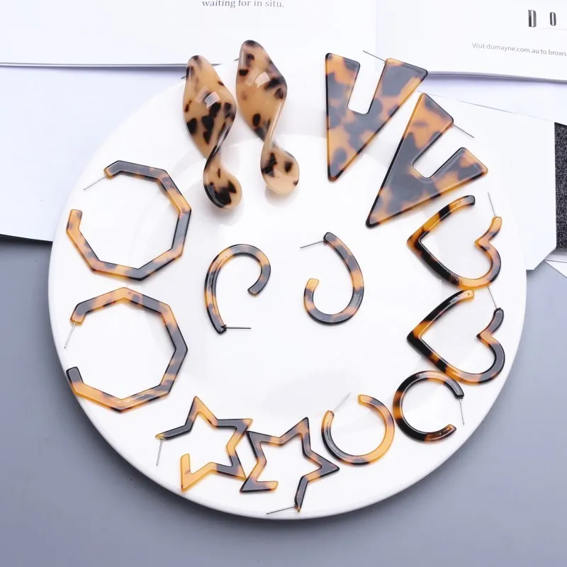 

2019 New Fashion Tortoise Color Leopard Print Acrylic Acetic Acid Geometric Heart Circle Square Star Drop Earrings for Womens