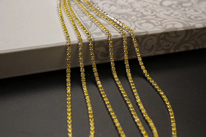 

Clear Crystal intensive Glass rhinestone DIY Silver Base Density Trim Strass yellow Crystal Chains Dress Garment accessories