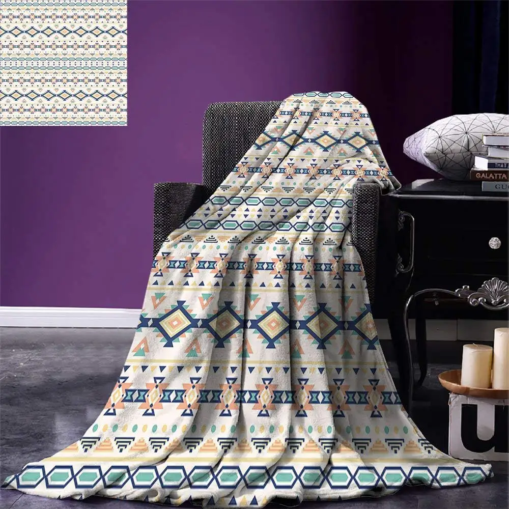 

Geometric Throw Blanket Ancient Spiritual Native Culture Elements in Ethnic Motifs Artistic Pattern Flannel Blanket for Bed
