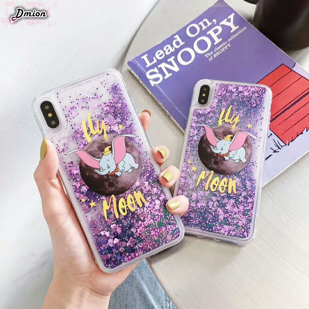 

Liquid quicksand TPU soft shell for iphone X XR XS MAX glitter cute moon flying elephant Case for iphone 6 6s 7 8plus cover capa