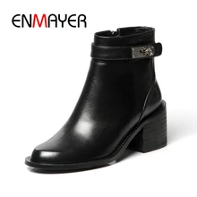 ENMAYER/зимние ботинки из натуральной кожи с круглым носком; женские ботинки; Зимние ботильоны; размеры 34-40; ZYL1693