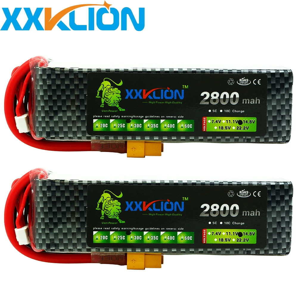 

2pcs XXKLION Rc Lipo Battery 14.8v 4s 2800mah 25C 30c 35C For Aircraft Quadcopter Helicopter Airplane Drones Li-ion Batteries