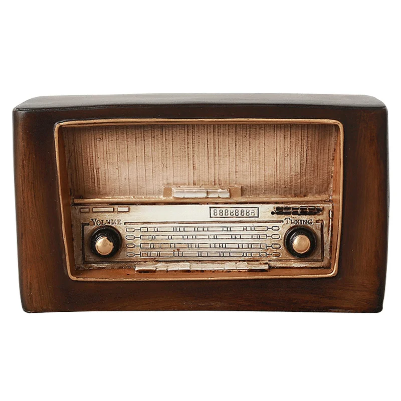 

Retro Nostalgic Resin Radio Model Ornament Vintage Radio Figurine Desktop Old Craft Bar Style Home Decorations Antique Imitation