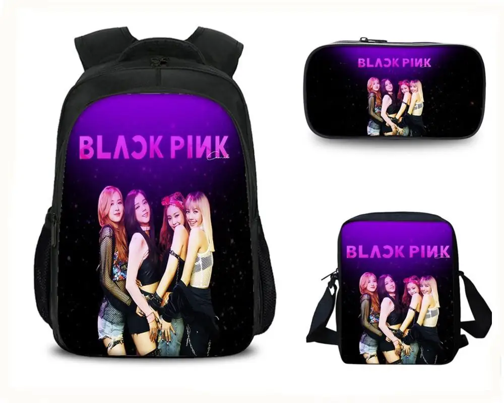 3 шт., черный, розовый, черный, розовый, Дженни Лиза, школьная сумка для мальчиков и девочек, сумка на плечо, рюкзак, чехол-карандаш, для детей, студентов, Mochila, подарок - Цвет: Style 11