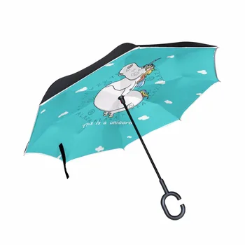 

Cute Unicorn Printed Reverse Umbrella Open/Close In The Narrow Space Paraguas Drop Shipping Double Layer Windproof Car Umbrellas