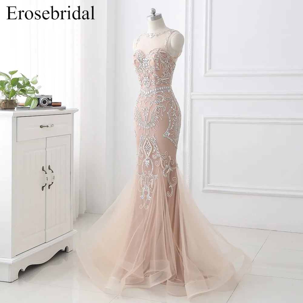 Роскошное вечернее платье Erosebridal длинное розовое русалки с прозрачным