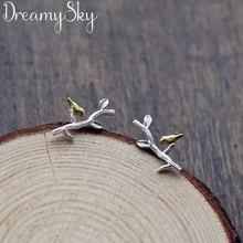 Новинка, 925 пробы, серебряные серьги в виде птиц для женщин, женские роскошные серьги-гвоздики в виде веток, бижутерия для женщин, подарки, oorbellen joyas de plata