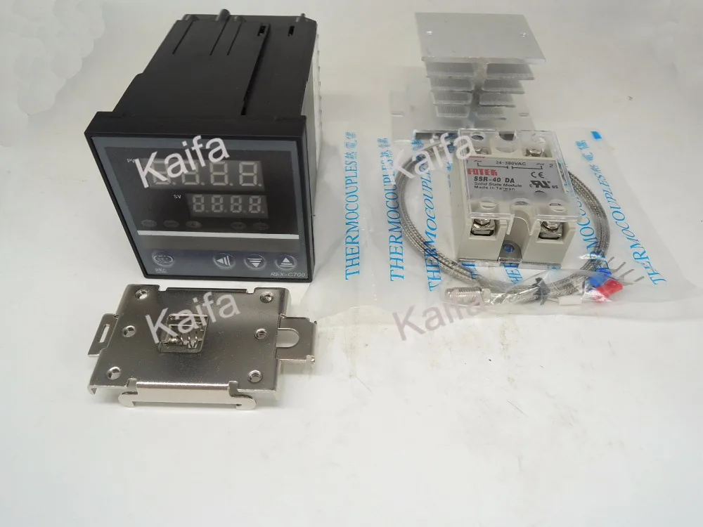 

DigitalPIDTemperature Controller Thermostat REX-C700 + 1M K Thermocouple Probe+SSR40DA+ Radiator+Protective Covers + clip clamp