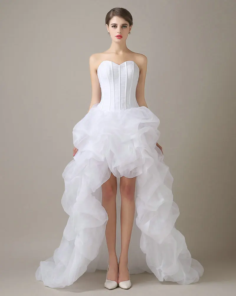 Abiti Da Sposa белые свадебные платья из Китая белое платье из органзы с оборками vestidos de novia свадебное платье короткое спереди длинное сзади