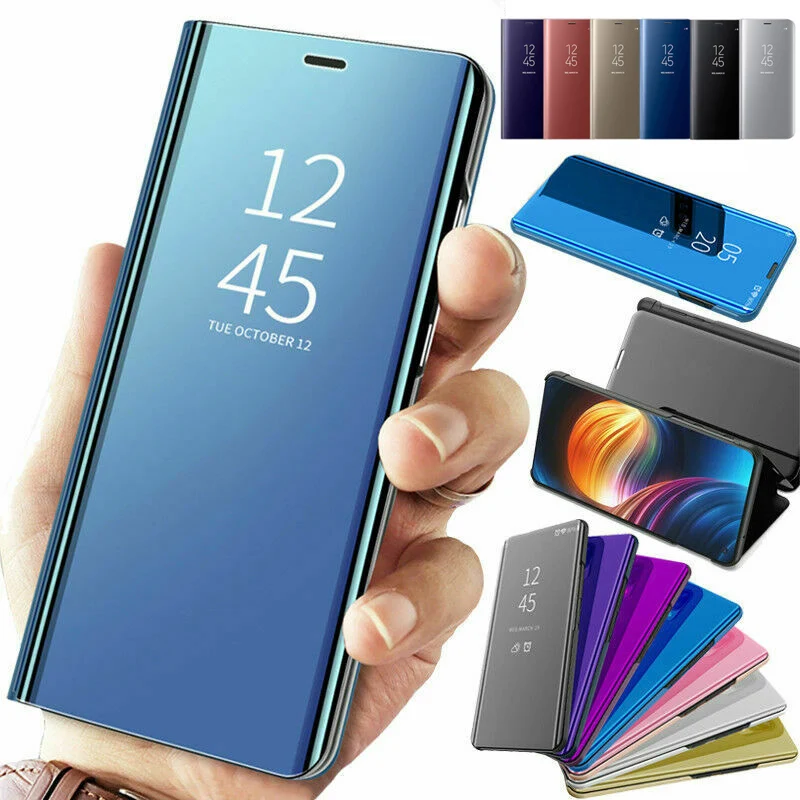 Кожаный зеркальный чехол для Samsung S10 S9 S8 Note 9 подставка просмотра смарт iPhone XS Max Huawei