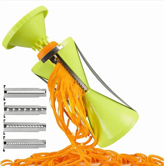 

Xbees Vegetable Spiral Shred Device Cutter Slicer Spirelli Spiralizer Julienne Cutter with 4 Replaceable Blades
