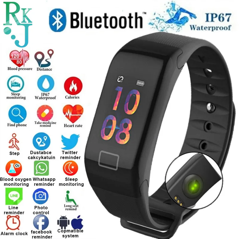 

F1 Plus Smart Bracelet Color Screen Smartband IP67 Waterproof Wristband Sports Fitness Tracker Heart Rate Monitor Sleep Tracker.