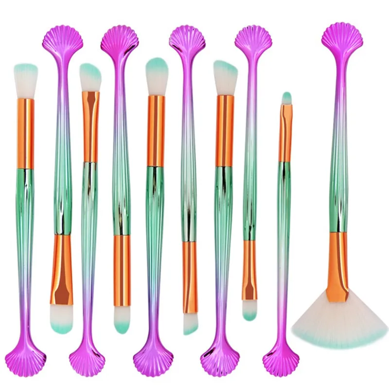

10Pcs Professional Make Up Brush Set Fan-shape Contour Lip Eye Liner Brow Shadow Brush Multi Rainbow Shell Shape Make Up Brushes