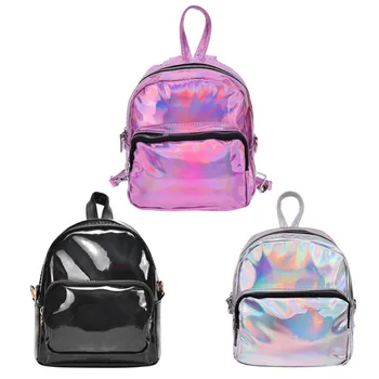 

Women Hologram Laser Backpack Pink Waterproof Female Small Bags PU Leather Holographic Mochila Mini Zipper Backpacks For Teenage