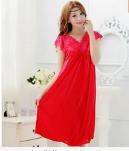 Free shipping women red lace sexy nightdress girls plus size Large size Sleepwear nightgown night dress
