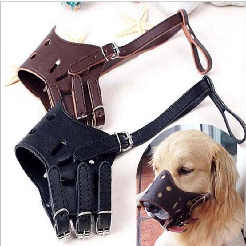 Pet Dog Adjustable Prevention Masks Anti Bark Bite Mesh Soft Leather